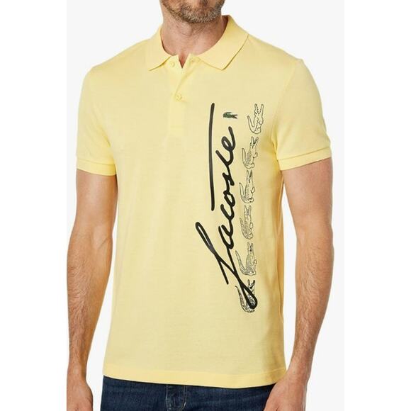 Lacoste Short Sleeve Graphic Signature On Side Polo Yellow XL - Picture 1 of 2